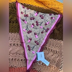 Coach Signature Cherry Swirl Print Silk Diamond Scarf